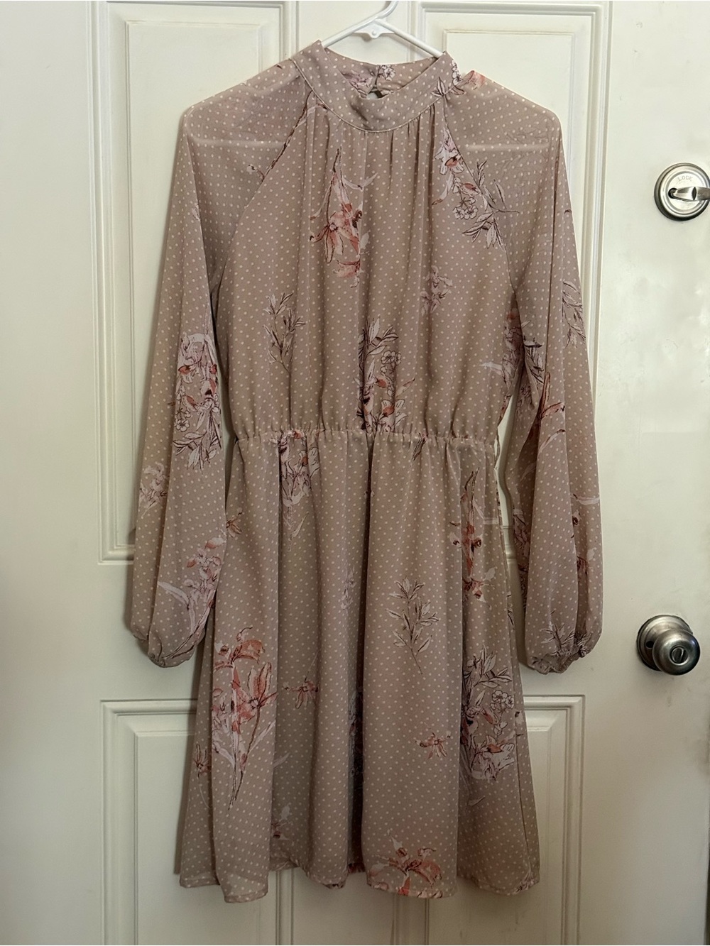 Sadie & Sage Dusty Rose Floral Long-Sleeve Dress size S-missing belt